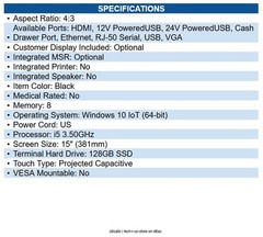 Posiflex XT8315249GGS Xt8315 15&Prime; Touchscreen Pos Terminal Intel Core 15-1135