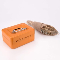 Mini Cash Box with Slot Money Tray Key Lock 4.9×3.7×2.4 inch Orange Metal