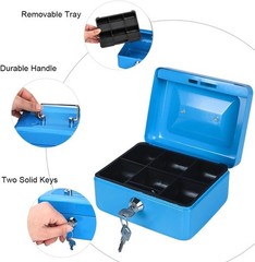 Elegant Skyblue Cash Box with Removable Tray and Key Lock, 6&Prime; x 4.8&Prime; x 3&Prime;