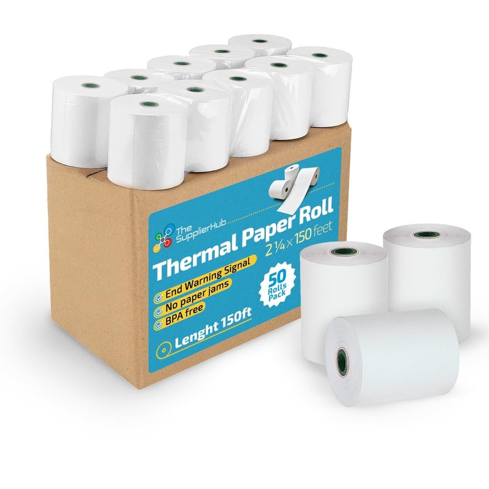 (50 Rolls) Thermal Receipt – 2 1/4&Prime; x 150ft Long – White, Smooth, Biodegradable