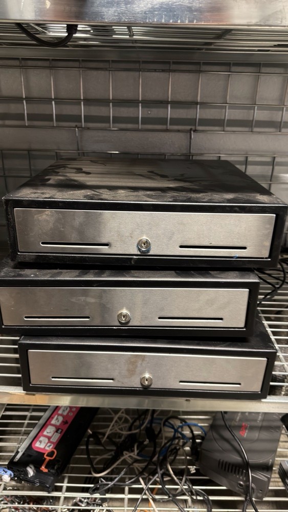Lot Of 3 Panasonic/M-S CF-405BX-M-B 12V Cash Drawer 16×16.5&Prime;, Used, No Till/Keys
