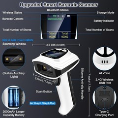 1D QR 2D Barcode Scanner, Bluetooth Wireless Bar Code Scanners with Setting Key