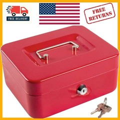 Elegant Red Medium Cash Box with Key Lock – Secure Cash Storage Solution