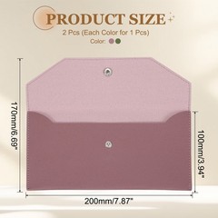 2Pcs PU Leather Envelope Wallet Money for Women Men Leaf Green/Oak