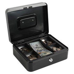 Locking Steel Large Cash Box Coin Tray Key Lock 9.84×7.87×3.54 Inch Black