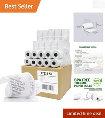 Clear Print 2-1/4&Prime; x 50&prime; BPA Free Thermal Paper Rolls – 50 Count, Shrink-Wrapped
