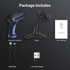 Tera Wireless Barcode Scanner With Hands-Free Stand 2500mAh Battery IP66
