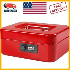 Elegant Medium Cash Box with Combination Lock – Durable Metal Red, 7.87×6.3 in