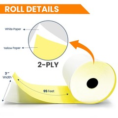 32 Rolls 2 Ply Kitchen Printer Paper White/Yellow Carbonless Rolls 3” x 95 Fe…