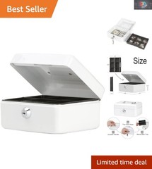 Stylish White Cash Box with Key Lock – 5.9” Portable Metal Security Solution
