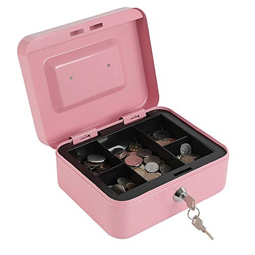 Locking Steel Medium Cash Box with Removable Coin Tray and Key Lock,7.87&Prime;x
