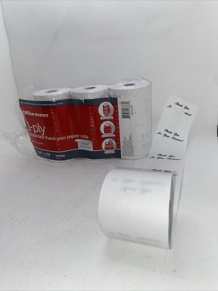 7Pack Office Depot Non-thermal Printed THANK YOU Paper Rolls 2.25&Prime; x 230&prime; White