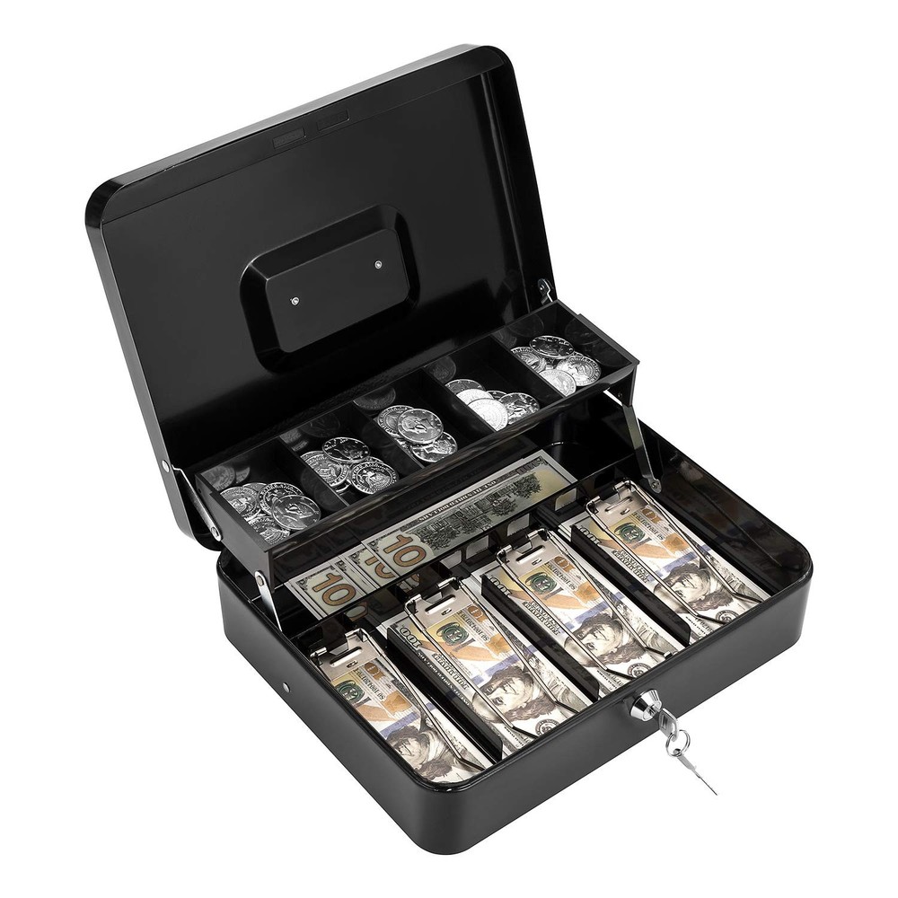 Cash Box with Lock Key and 11.8&Prime; x « 9.4 » x « 3.54 » inches, Black