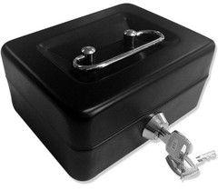 Jssmst Locking Medium Steel Cash Box with Money Tray, Lock Box, Black