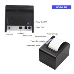 Thermal Receipt Printer 80mm Desktop Direct Thermal Printing USB+LAN Connec ANQH