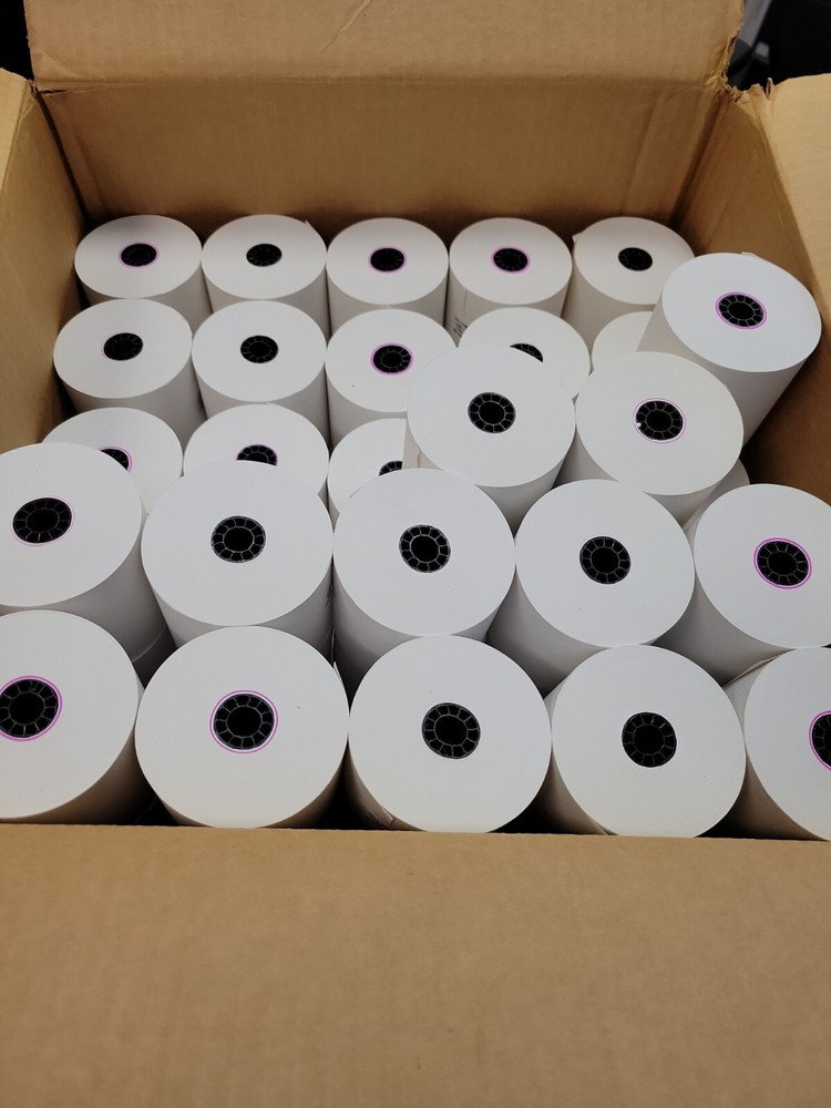 3&Prime; x 190&prime; Bond Printer Receipt Paper Rolls, 38 Rolls partial case