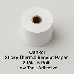 Qanxcl Sticky Thermal Receipt Paper 2 1/4 Inch 5 Rolls Low-Tack Adhesive