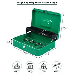 Cash Box with Money Tray and Key LockTiered4 Bill / 5 Coin Slots11.8&Prime; x 9.5&Prime; …
