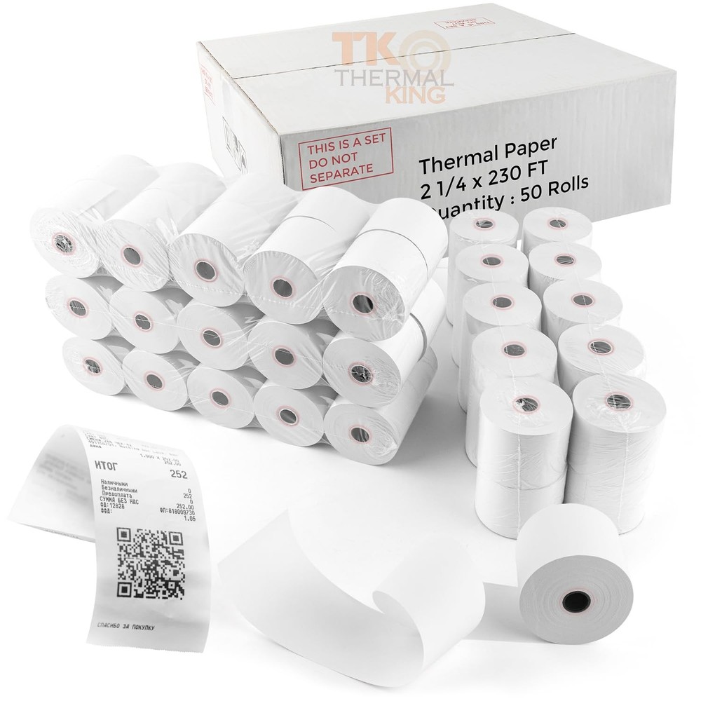 TK Thermal King, 50 Rolls 2 1/4&Prime; x 230&prime; Thermal Paper, POS Receipt Paper for …
