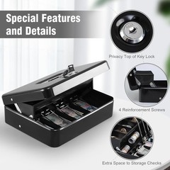 Portable Cash Box W/ Key Lock & Money Tray Organizer Home School Outdoor New