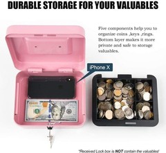 Locking Steel Cash Box, Key Lock, Pink, 9.84&Prime;x 7.87&Prime;x 3.54&Prime;