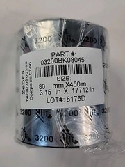 Zebra 03200BK08045 Wax Resin Ribbon 80mm x 450m / 3.15in x 17712in 3200 1&Prime; Core