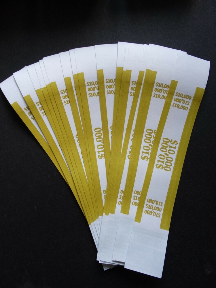 20 – Mustard $10,000 Cash Money Self-Sealing Straps Currency Bands