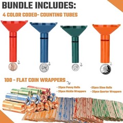 Coin Counter Tubes Set with 100 High-Quality Wrappers – Easy Coin Sorting