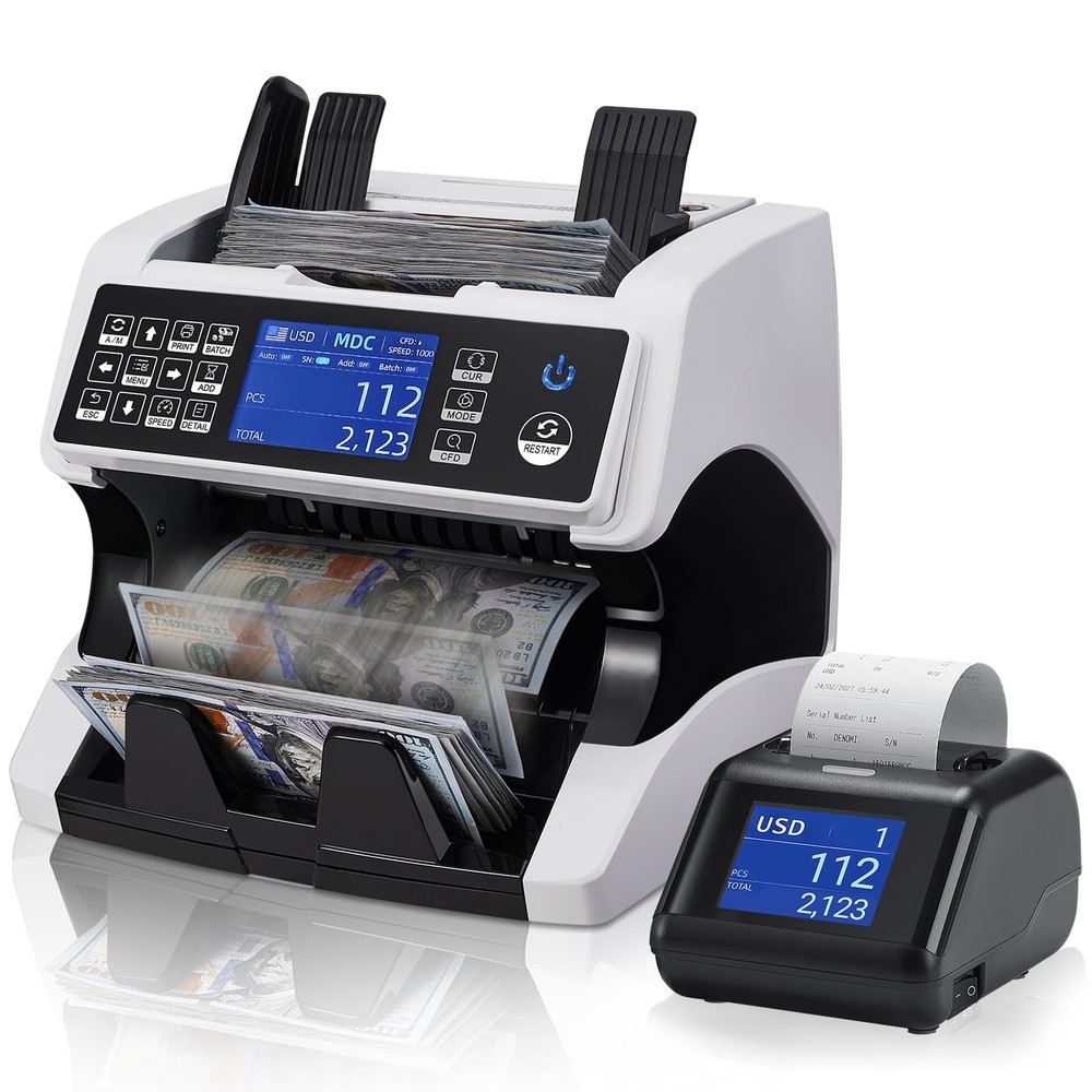 MUNBYN Bank Grade Money Counter Machine Mixed Denomination with External Disp…