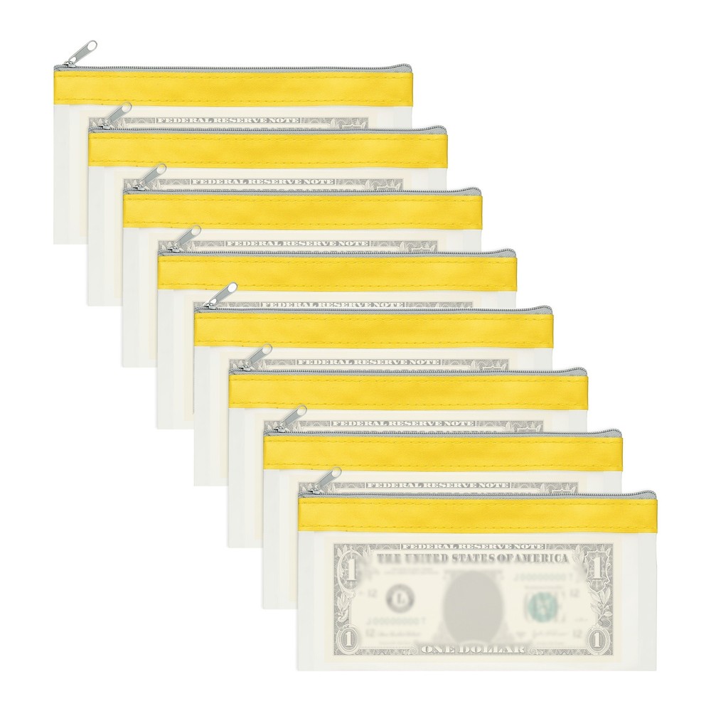 8.5×4 Inch Money Bags with Zipper, 8Pcs Clear Cash Pouch, Yellow