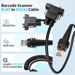 RS232 to RJ45 Coiled Cable 5M For Honeywell 1981i-FR 1910i-ER 1990iXR 1911i-ER
