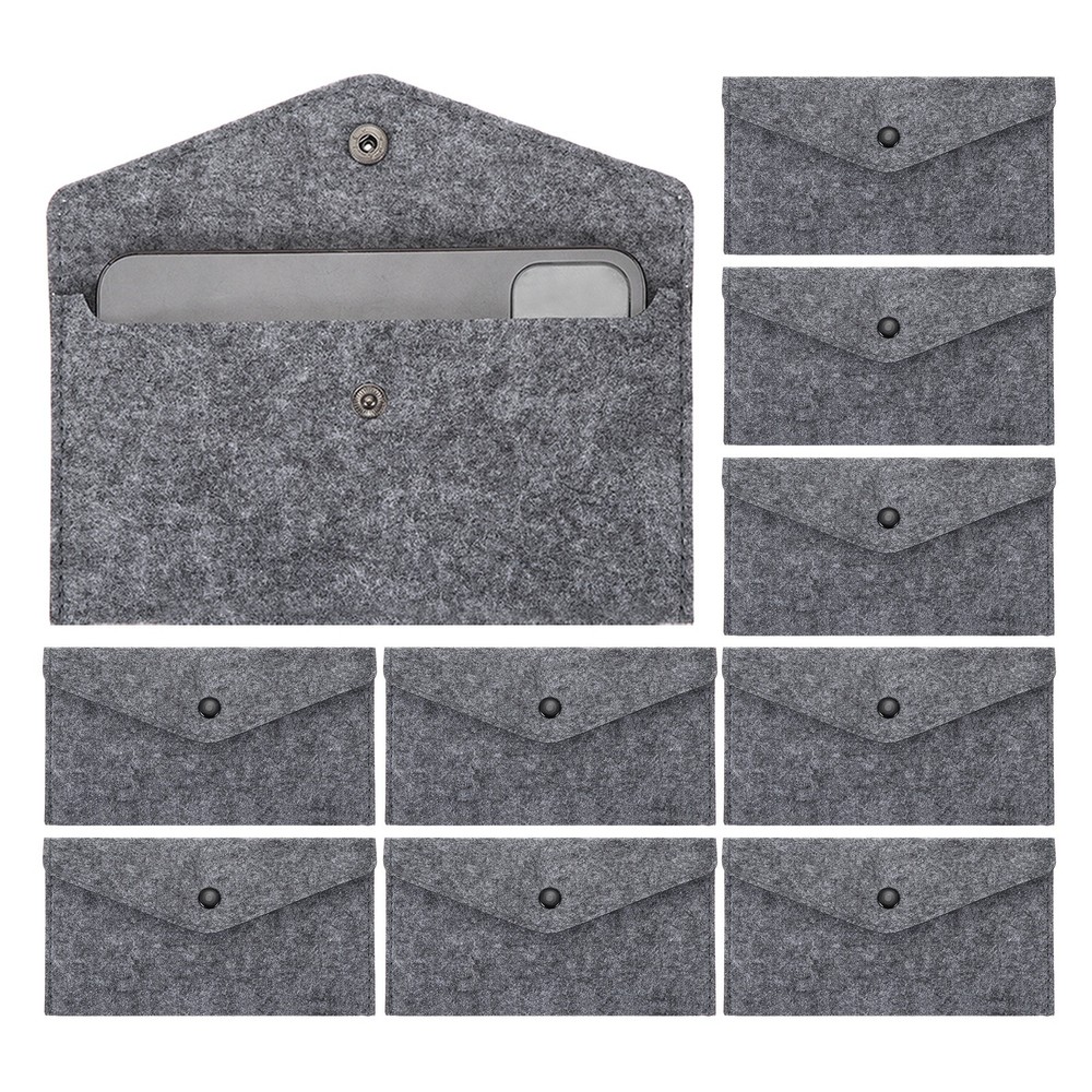 10Pcs Felt Money Bag, Felt Cellphone Sleeve Case Pouch Cash Bag, Medium Gray