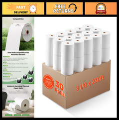 30 Rolls Thermal Receipt Paper 3 1/8&Prime; x 230ft for POS Printers BPA Free, Compati