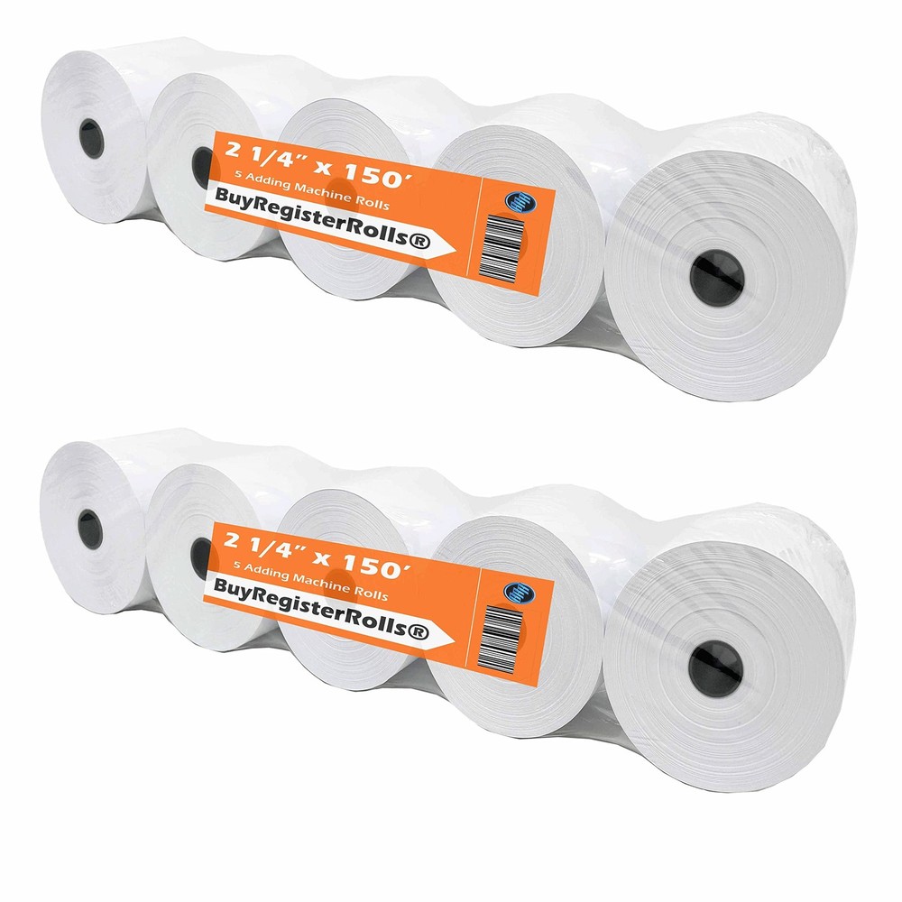 (2 Packs of 5 Rolls) 2 1/4 x 150 ft White Adding Machine Tape Paper (10 Rolls…