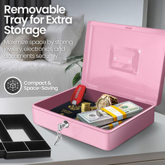 Cash Box with Money Tray and Lock – Metal Cash Box for Small Businesses, 9-Compa