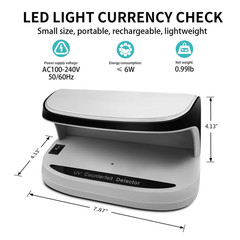 Rechargeable UV Counterfeit Bill Money Detector,Auto ON/Off, LED Light Currency