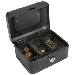 BARSKA 6 Inch Small Steel Cash Box Safe w/ Removable Tray and Key Lock, CB11828