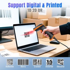 Barcode Scanner 2D USB Wired: Ergonomic Handle Plug and Play, D5100Y