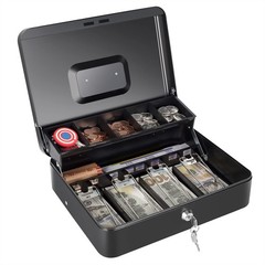 Cash Box with Money Tray and Key Lock, Saving Lock Box with Money Tray Storag…