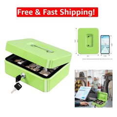 Portable Medium Cash Box with 2 Keys – Water-Resistant Metal Design in Limegreen