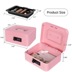 Cash Box with Combination Lock Pink 7.87×6.3×3.54 in Metal Money Box