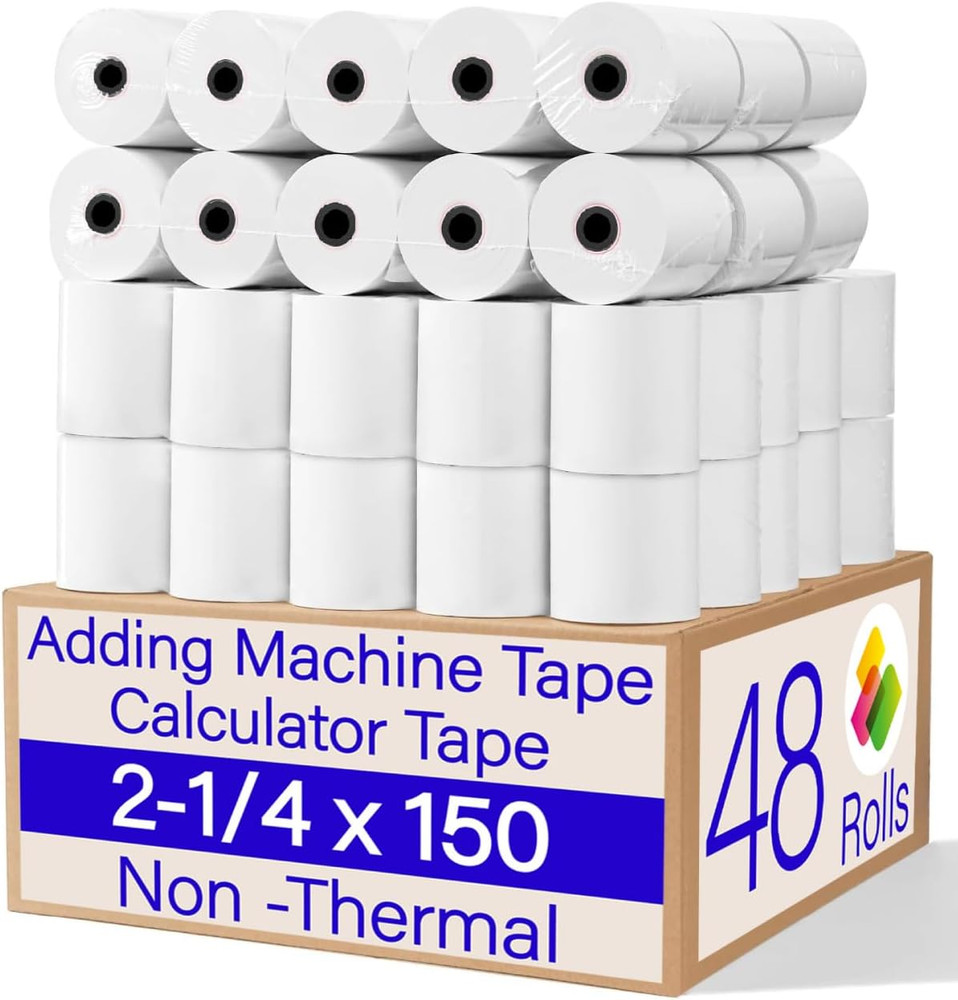 (48 Rolls)2 1/4 in X 150 Ft Adding Machine Tape Paper Rolls, for HR-10RC, HR-170