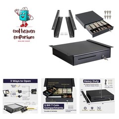 Cash Register Drawer with Under Counter Mounting Metal Bracket – 16&Prime; Black Ca…