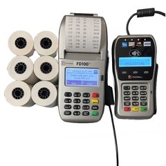 First Data FD130 DUO Credit Card Machine with FD35 EMV NFC PIN pad & 6 Rolls