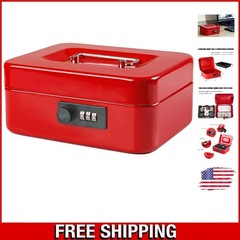 Compact Medium Cash Box with Secured Combination Lock – Red Metal, 173 cu in