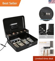 Combination Lock Cash Box with Security Cable – Store Cash Safely & Stylishly