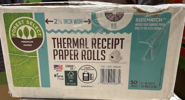 (Case/50) Forest Select White 2 1/4&Prime; x 85&prime; Thermal Receipt Paper Rolls (994287))