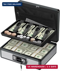 Cash Box with Money Tray and Lock, Money Organizer for Cash, Money Box
