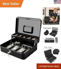 Secure Cash Box with Key Lock – Auto-Pop Spill-Proof Tray & Scratch Resistant