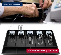 Cash Register Drawer Insert Tray 5 Bill/4 Coin Compartments with Metal Clip for